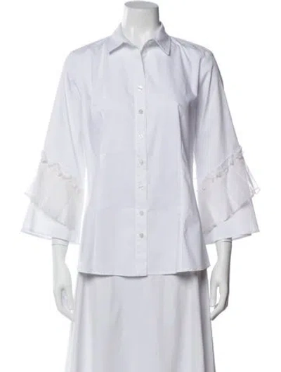 Pre-owned Finley Three-quarter Sleeve Button-up Top In White