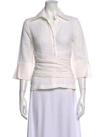 Pre-owned Finley Three-quarter Sleeve Button-up Top In White