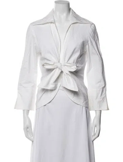 Pre-owned Finley Three-quarter Sleeve Button-up Top In White