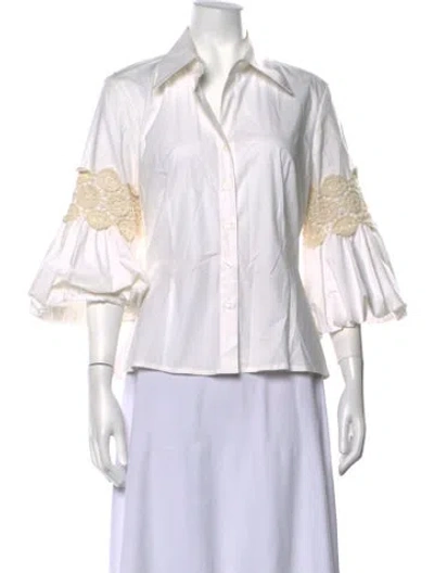 Pre-owned Finley Three-quarter Sleeve Button-up Top In White