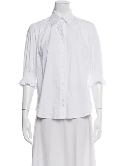 Pre-owned Finley Three-quarter Sleeve Button-up Top In White