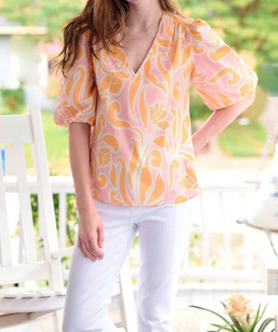 Finley Tish Scroll Top In Orange/pink