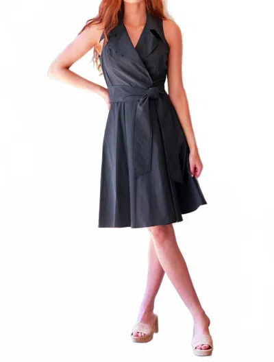 Finley Trench Wrap Dress In Black In Blue