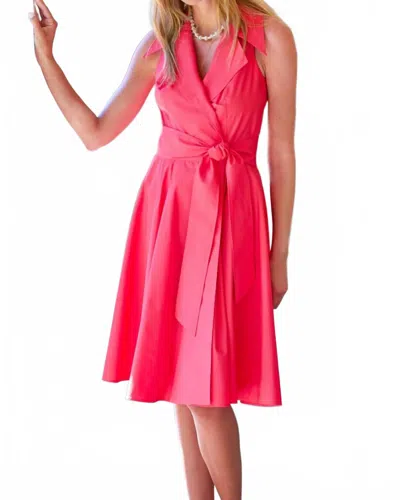 Finley Typewriter Cloth Trench Dress In Coral In Red
