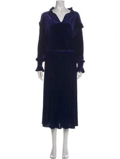 Pre-owned Finley Velour Long Dress In Blue