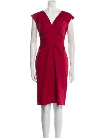 Pre-owned Finley V-neck Knee-length Dress In Red