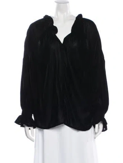 Pre-owned Finley V-neck Long Sleeve Blouse In Black
