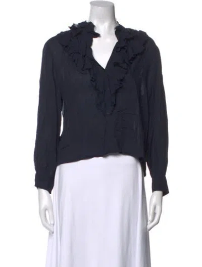 Pre-owned Finley V-neck Long Sleeve Blouse In Blue