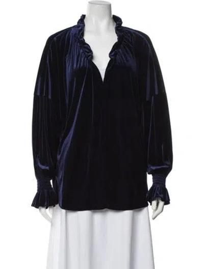 Pre-owned Finley V-neck Long Sleeve Blouse W/ Tags In Black/blue