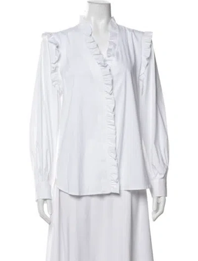 Pre-owned Finley V-neck Long Sleeve Blouse In White