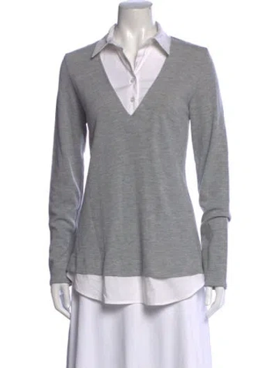 Pre-owned Finley V-neck Long Sleeve Top In Grey
