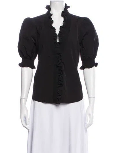 Pre-owned Finley V-neck Short Sleeve Blouse In Blue