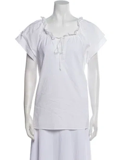 Pre-owned Finley V-neck Short Sleeve Blouse In White