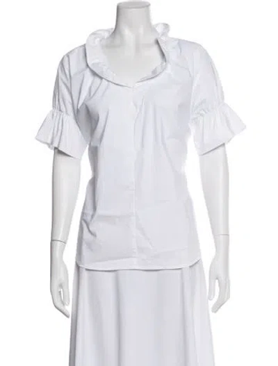 Pre-owned Finley V-neck Short Sleeve Blouse In White
