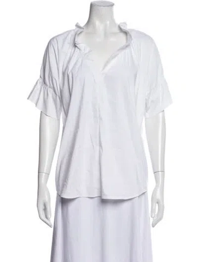 Pre-owned Finley V-neck Short Sleeve Blouse In White