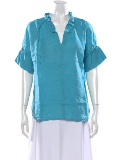 Pre-owned Finley V-neck Short Sleeve Top In Blue
