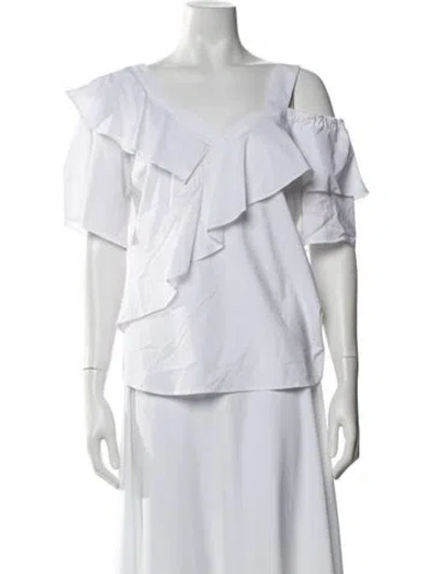 Pre-owned Finley V-neck Short Sleeve Top In White