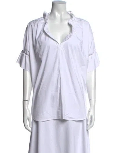 Pre-owned Finley V-neck Short Sleeve Top In White