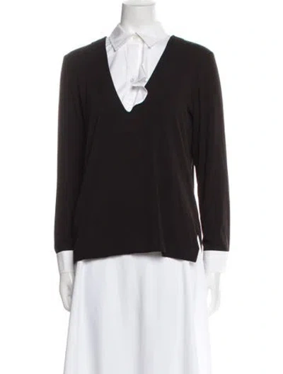 Pre-owned Finley V-neck Three-quarter Sleeve Top In Brown