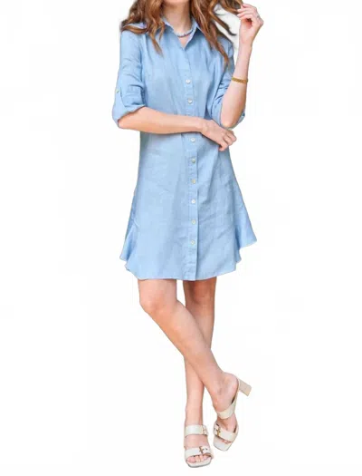 Finley Washed Linen Agatha Dress In Fresh Blue