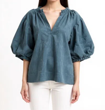 Finley Corduroy Marcie Popover Blouse In Teal In Blue