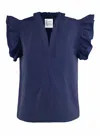 Finley Women's Remy Top In Navy Silk Poplin