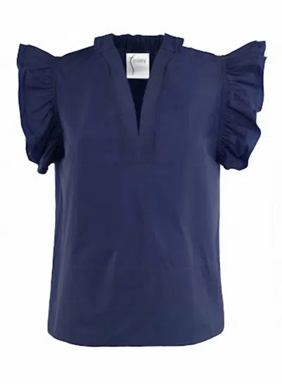 Finley Women's Remy Top In Navy Silk Poplin In Multi