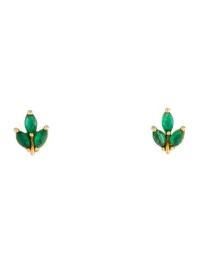 Pre-owned Finn 18k Emerald Leaf Stud Earrings In Multi
