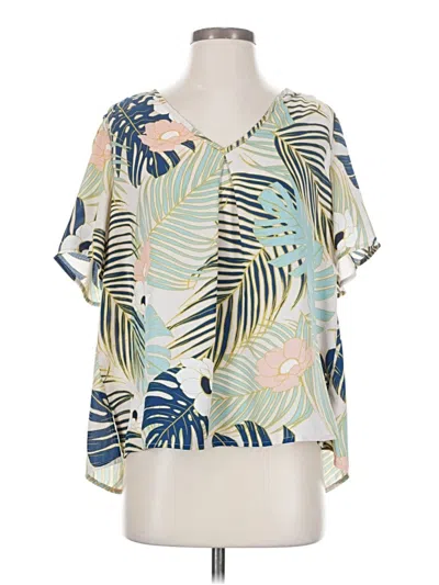 Pre-owned Finn & Grace Short Sleeve Blouse In Green