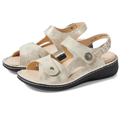 Finn Comfort Women's  Barbuda Sandals Gold Leather Adjustable Strap Ver1175 In Silver