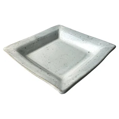 Pre-owned Finn Lynggaard Vintage Lynggaard Light Gray Ceramic Square Bowl Plate, 1960s