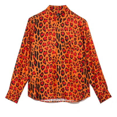 Finney Ruben Long Sleeve Silk Shirt Red Jaguar In Animal Print