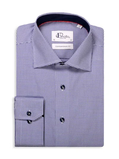 Finollo Men's Contemporary Fit Houndstooth Dress Shirt In Navy