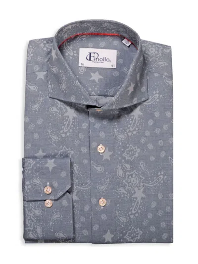 Finollo Men's Paisley Print Dress Shirt In Denim