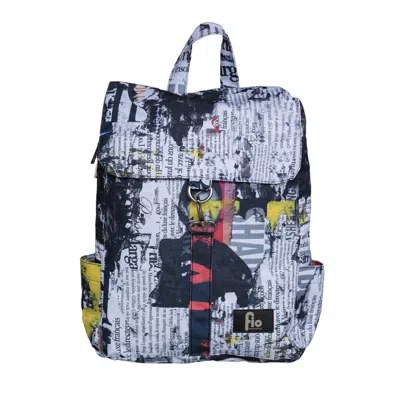 Fio Women's Black City Backpack Collage With Flap In Blue