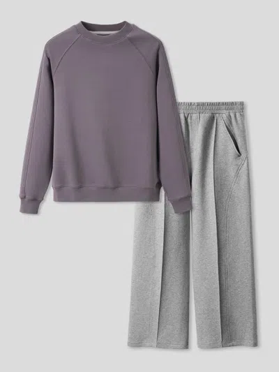 Fioboc Cozyspacer Essential Sweatshirt And Wide Leg Pants Set In Gray