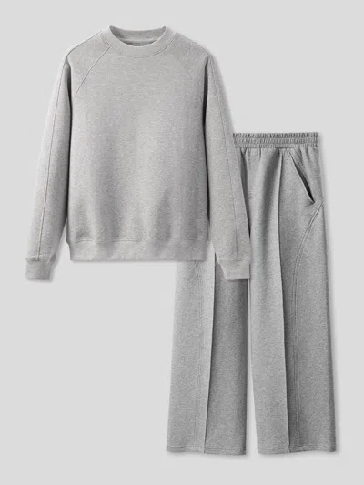 Fioboc Cozyspacer Essential Sweatshirt And Wide Leg Pants Set In Gray