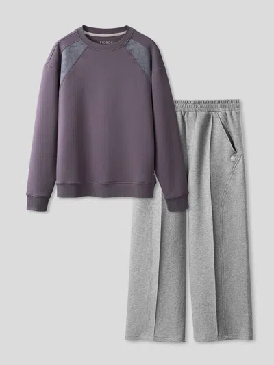 Fioboc Cozyspacer Suedepatch Sweatshirt And Wide Leg Pants Set