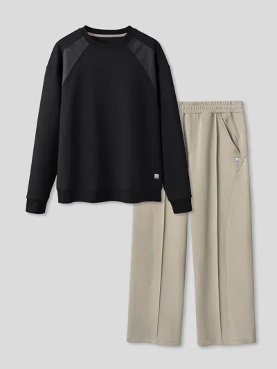 Fioboc Cozyspacer Suedepatch Sweatshirt And Wide Leg Pants Set