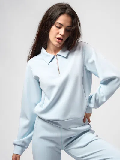 Fioboc Modal Blend Collared Zip Tee Side Pockets In Blue