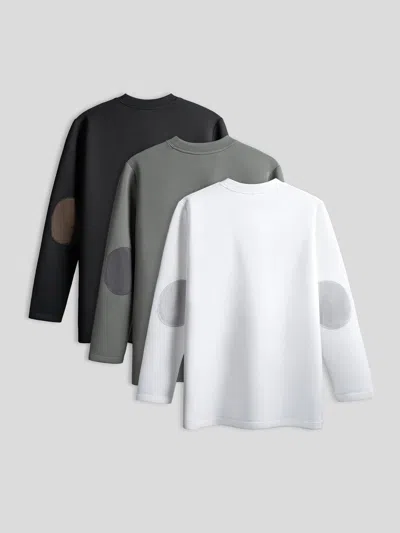 Fioboc Modal Blend Elbow Patch Long Sleeve Multicolor Tee 3-pack