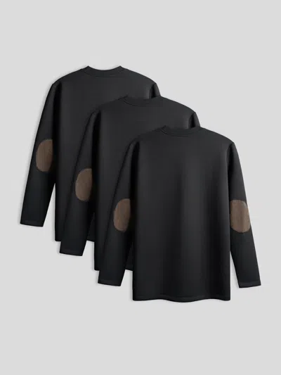 Fioboc Modal Blend Elbow Patch Long Sleeve Tee 3-pack