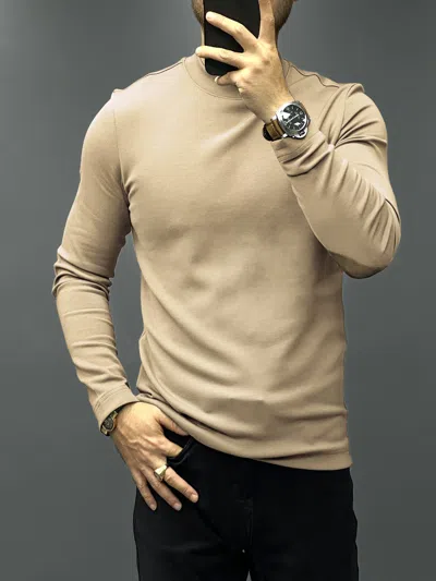 Fioboc Modal Blend Elbow Patch Long Sleeve Tee In Sand