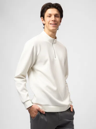 Fioboc Modal Blend Half-zip Mock Neck Long Sleeve Tee In White