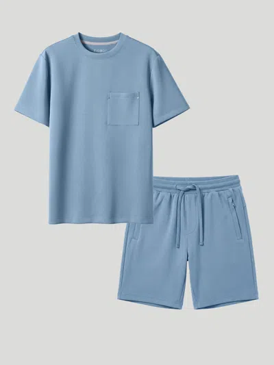 Fioboc Modal Blend Pocket Tee And Casual Short 8" Set In Blue