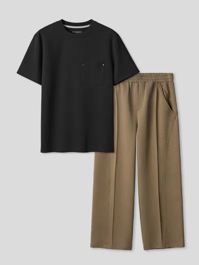 Fioboc Modal Blend Pocket Tee And Cozyapscer Straight Leg Pant Set In Black