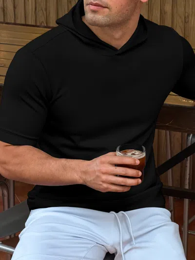 Fioboc Modal Blend Short Sleeve Hoodie In Black