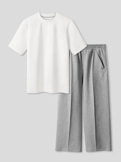Modal Blend Short Sleeve Tee And Cozyapscer Straight Leg Pant Set In Multi from Fioboc Clothing