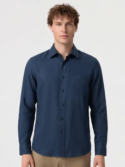Fioboc Natural Linen Long Sleeve Pocket Shirt In Blue