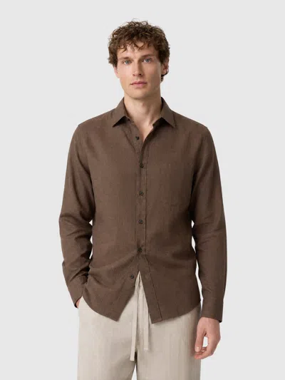 Fioboc Natural Linen Long Sleeve Pocket Shirt In Brown
